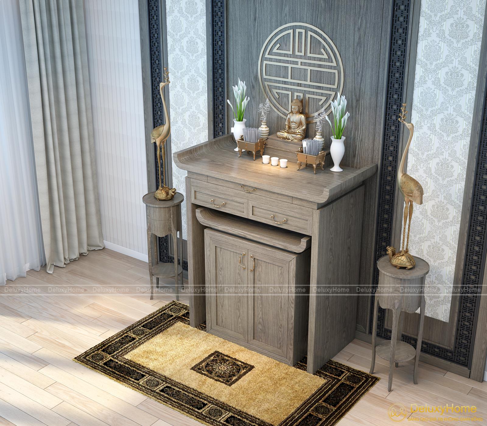 Không gian nội thất phòng thờ nhà ống