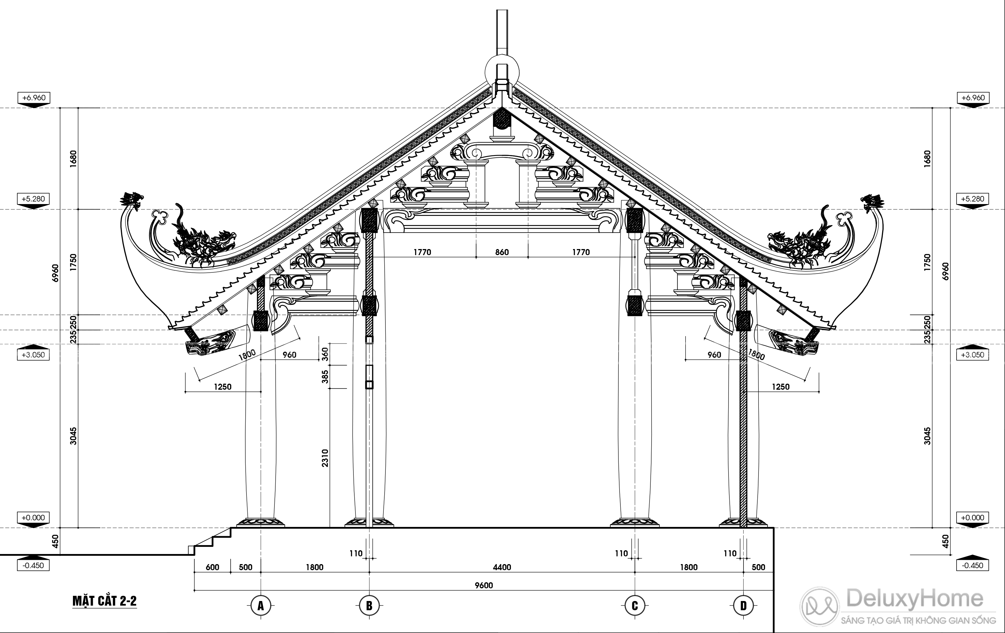Bản vẽ mặt cắt trục 2 - 2