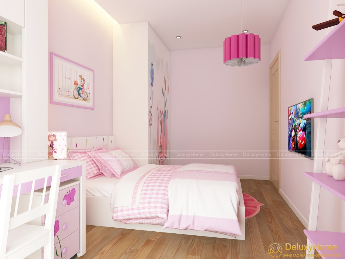 Một căn phòng ngủ với sự kết hợp giữa hồng – trắng 2