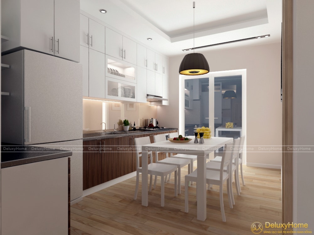 Sử dụng gam màu trắng trong tủ bếp và nội thất