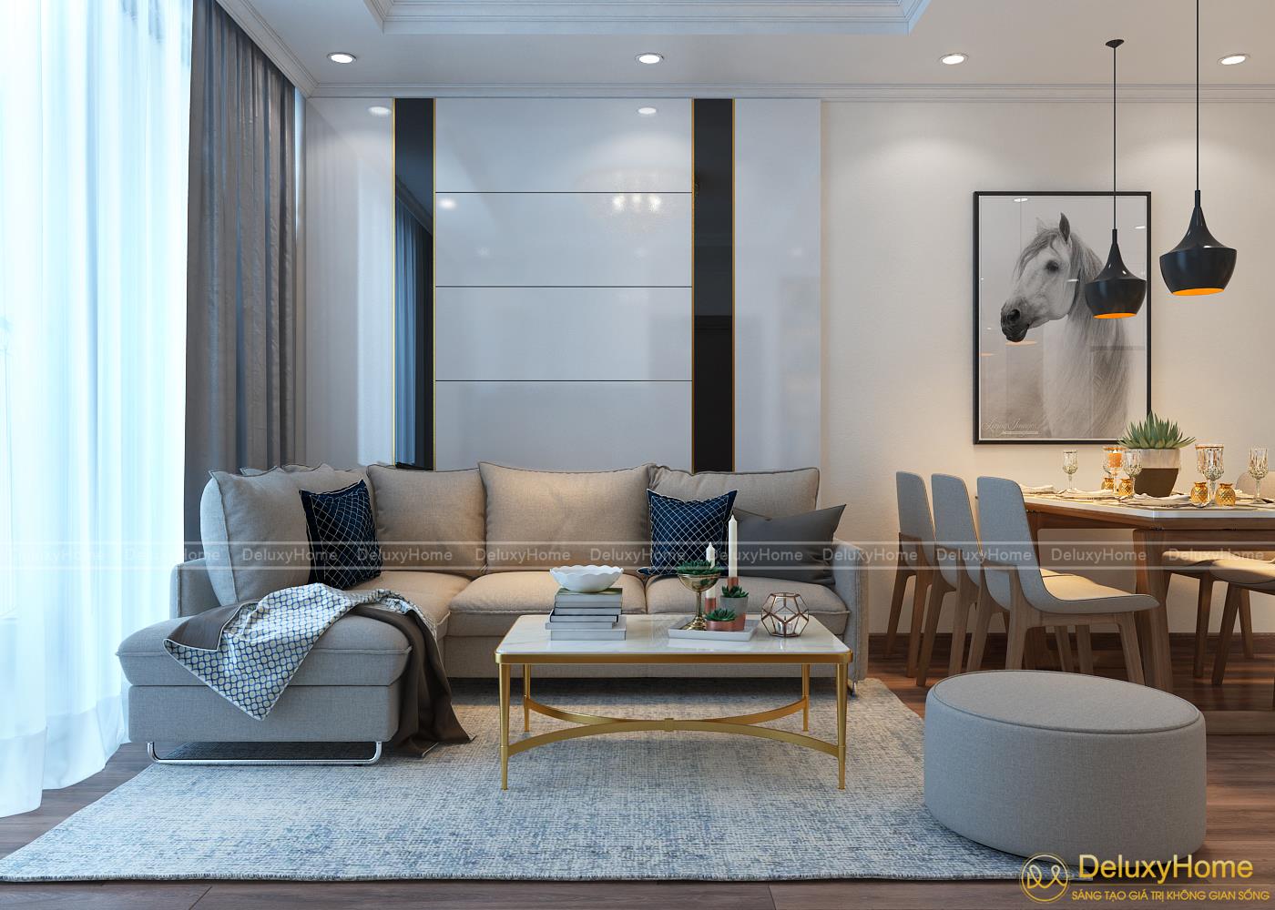 Thiết kế nội thất phòng khách chung cư hiện đại 90m2