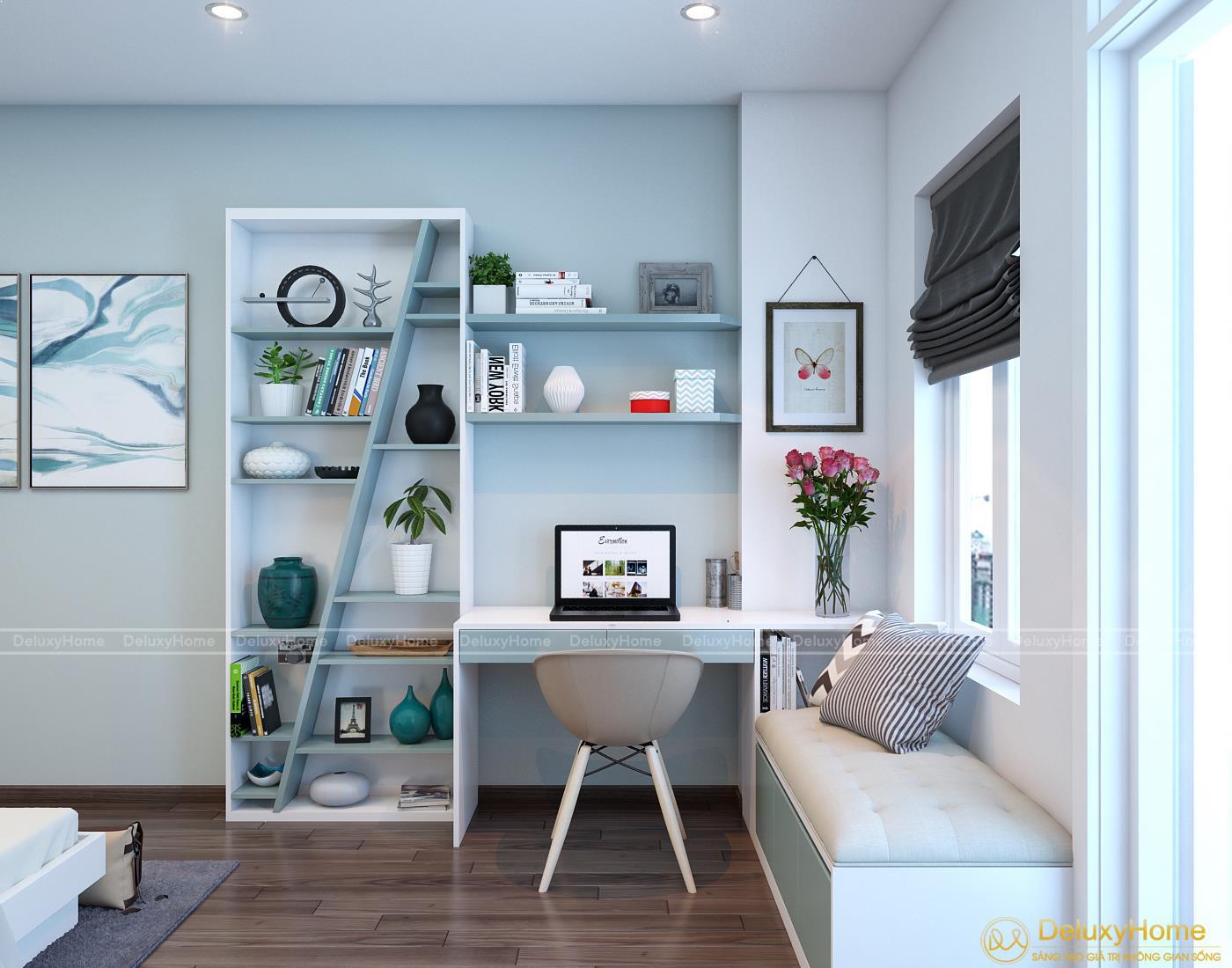 Thiết kế thi công nội thất góc làm việc tại phòng ngủ nhà lô