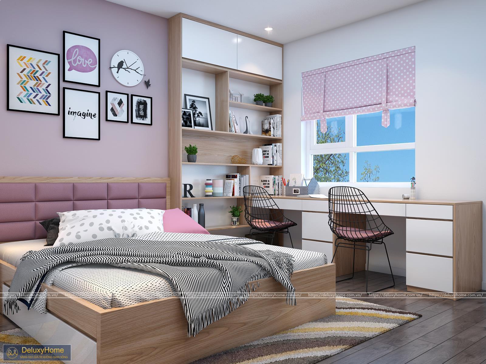 Thiết kế thi công nội thất phòng ngủ bé gái nhà biệt thự