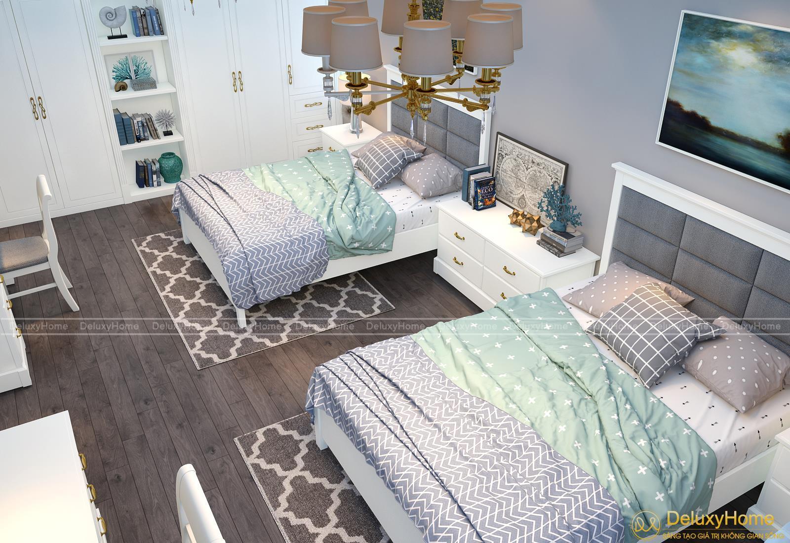 Thiết kế thi công nội thất phòng ngủ đôi dành cho bé của nhà biệt thự