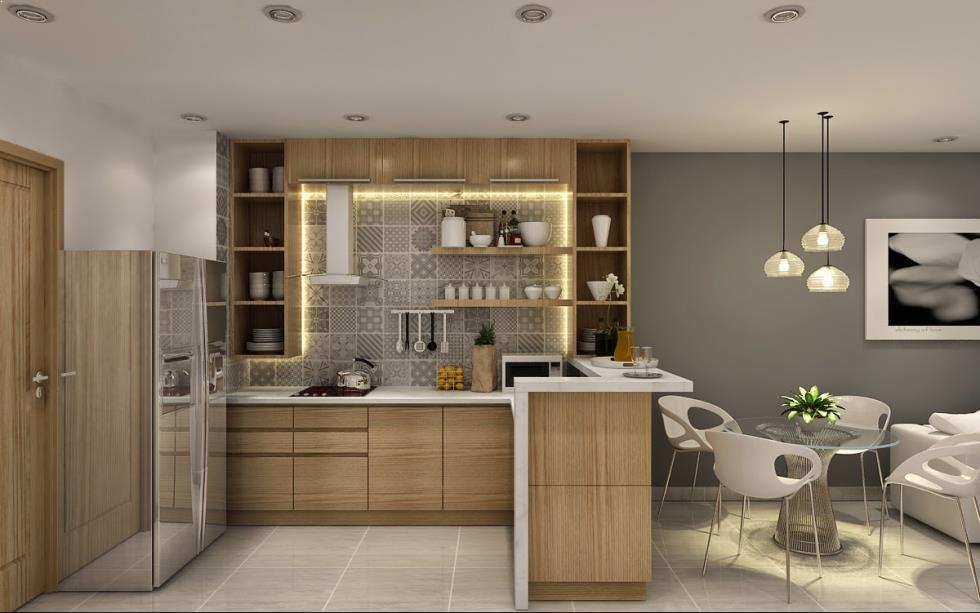 Thiết kế nội thất phòng bếp mở cho nhà chung cư
